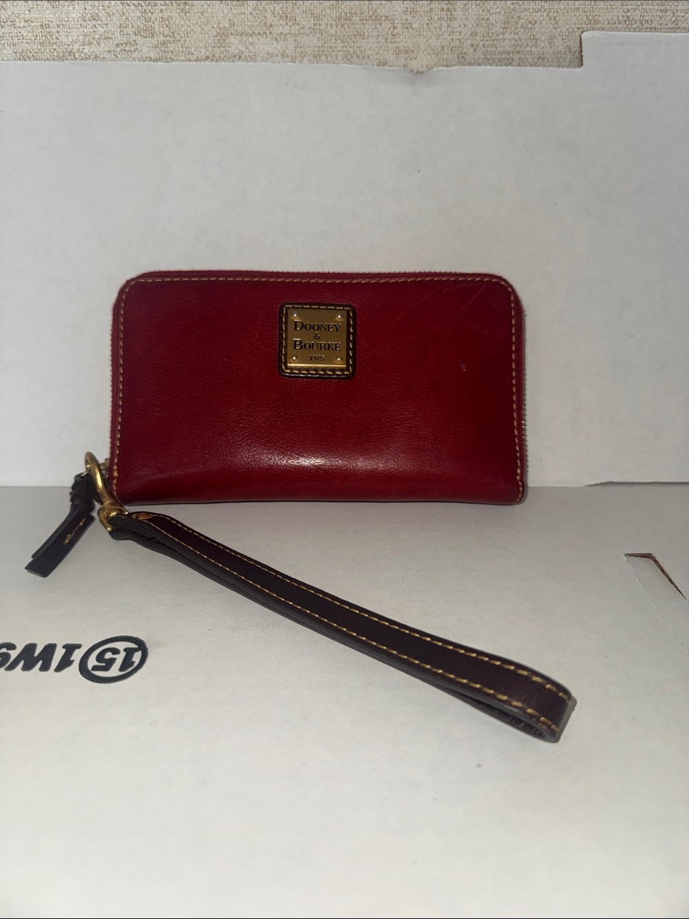 Dooney & Bourke Red Leather Wristlet with Brown Strap